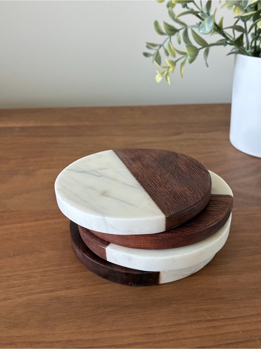 Wood & Marble Coasters Set of 4 MCM Boho